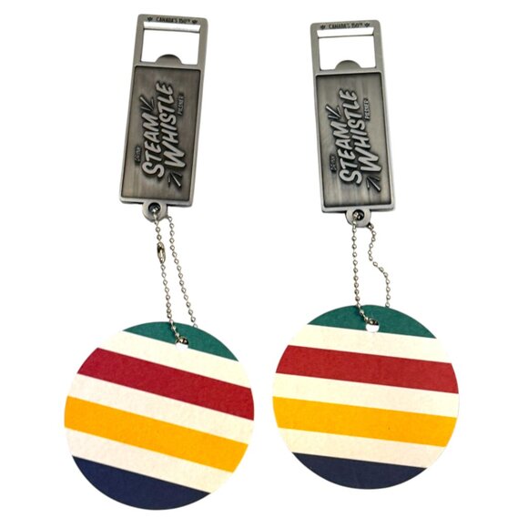 HBC Hudsons Bay Steam Whistle Opener Keychain  Lot 2 New Tags 150th Anni… - Picture 2 of 9